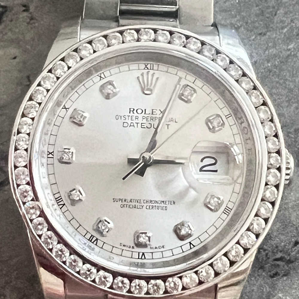 Men’s Rolex Oyster Datejust 36mm w custom 3.5 karat custom diamond bezel